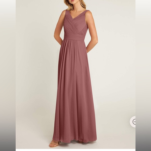 NWT Azazie Pierrette V-Neck Dress Desert Rose A4 - Picture 2 of 16